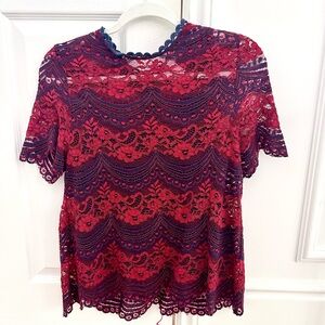 Anthropologie Foxiedox Red and Blue Lace Blouse